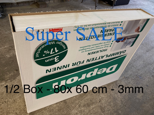 1/2 Box - 40 pcs Depron foam 3mm (G3) white ± 80x60cm (31,5"x23,5")	20m2