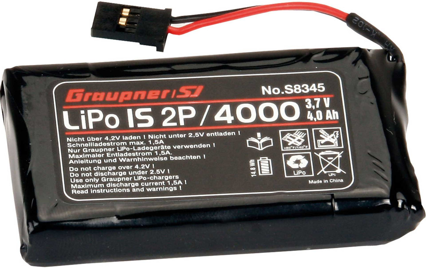 GRAUPNER SENDERAKKU LIPO 1S 2P 4000 MAH 3,7 VOLT S-AKKU TX MZ-24, MZ-18, MC-26