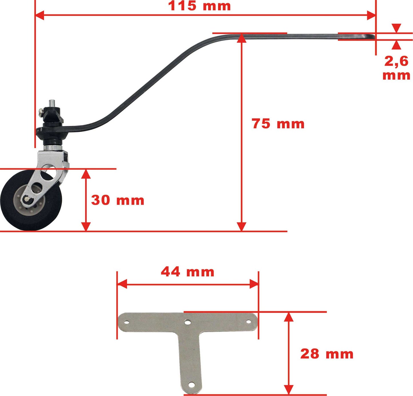 Robbe Modellsport Heckfahrwerk Carbon klein lenkbar mit Rad 30mm