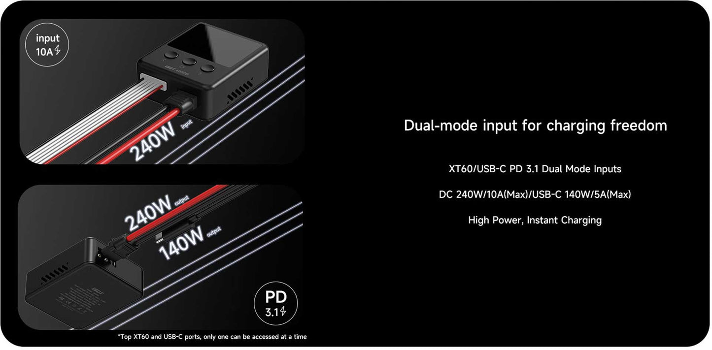 ISDT 608PD Smart Charger DC 240W/10A USB C 140W/5A 1-6S Lipo