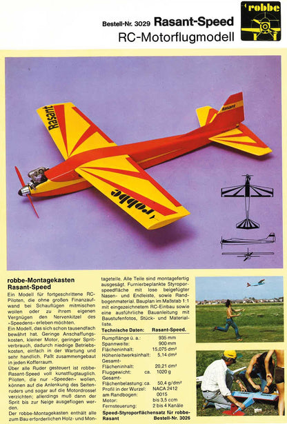 Robbe Modellsport Rasant SPEED Verbrenner Jubiläumsausgabe Aktion SVR mit 1:1 Nachdruck des Originalplans aus den 70er Jahren