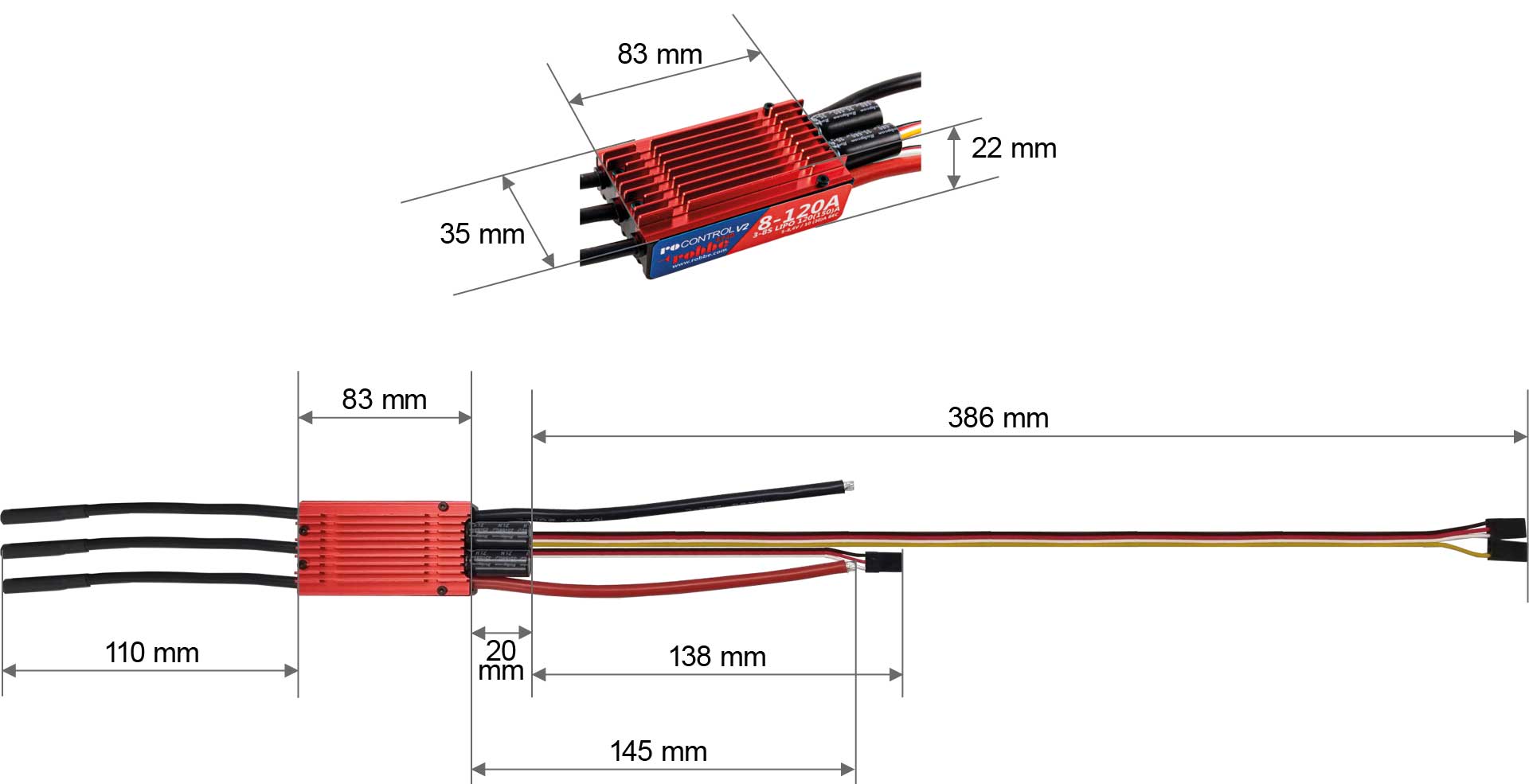 Robbe Modellsport Ro-Control 8-120 V2 3-8S -120(150)A 5-8,4V/10(30)A Switch BEC Regler