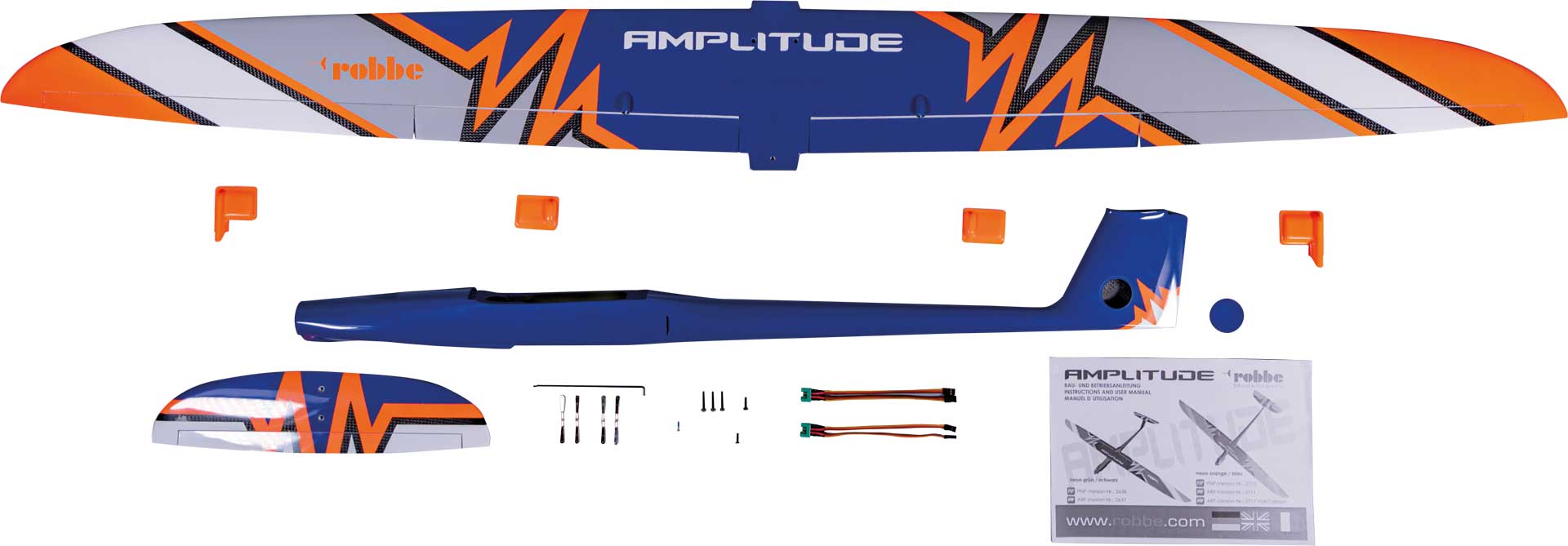 Robbe Modellsport Amplitude ARF 1,8m Voll-Carbon Neon Orange/Blau, Sichtcarbon